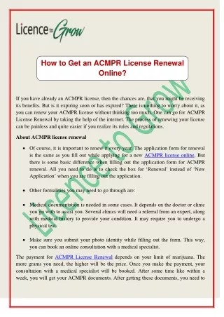 How To Get An ACMPR License Renewal Online