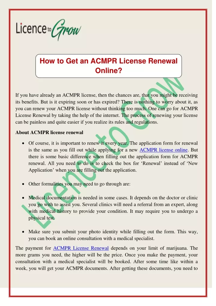 how to get an acmpr license renewal online