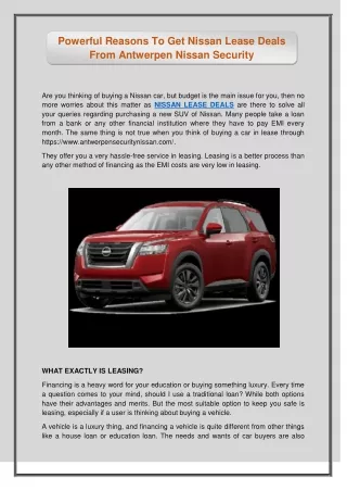 Powerful Reasons To Get Nissan Lease Deals From Antwerpen Nissan Security