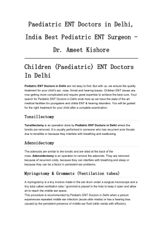 Paediatric ENT Doctors in Delhi - Dr. Ameet Kishore