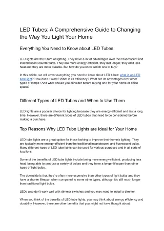 LED Tubes_ A Comprehensive Guide to Changing the Way You Light Your Home