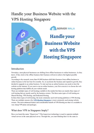 Handle your Business Website with the VPS Hosting Singapore