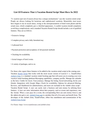 list of features that a vacation rental script