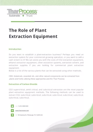 The Role of Plant Extraction Equipment