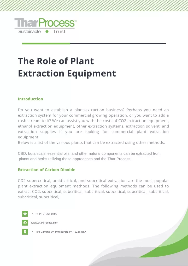 the role of plant extraction equipment