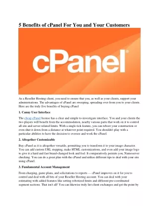 5 benefits of cpanel for you and your customers