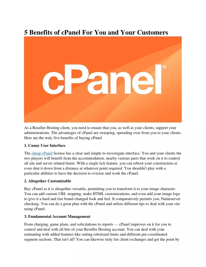 5 benefits of cpanel for you and your customers
