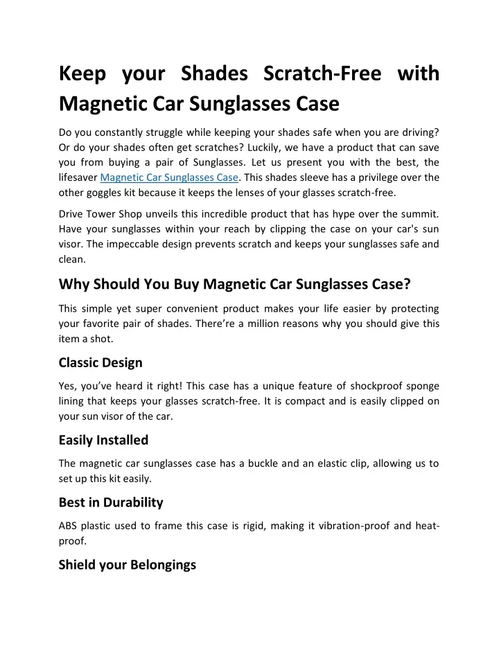 keep your shades scratch free with magnetic