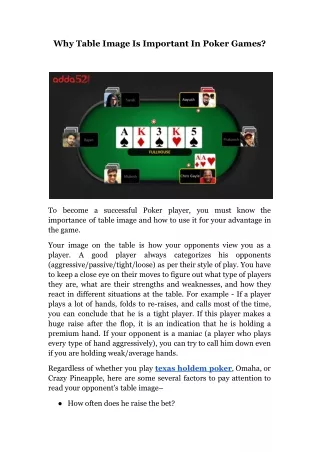 Why Table Image Is Important In Poker Games