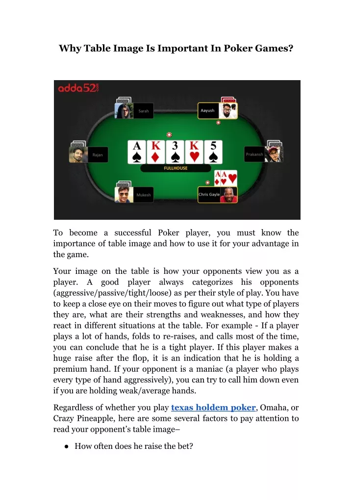 why table image is important in poker games