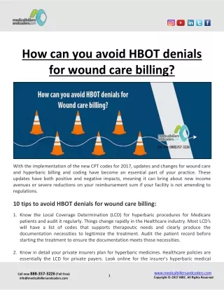 how can you avoid hbot denials for wound care
