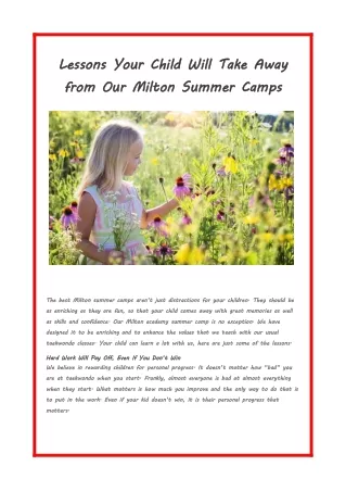 Lessons Your Child Will Take Away from Our Milton Summer Camps