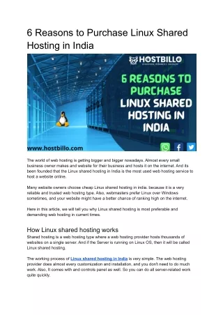 6 reasons to purchase linux shared hosting