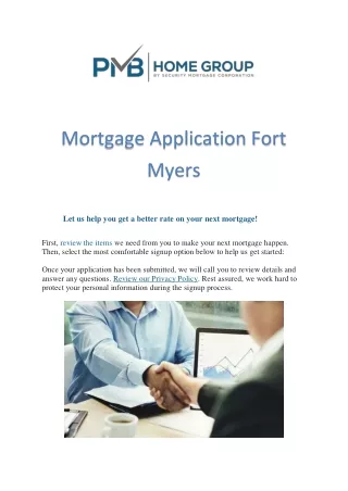 Mortgage Application Fort Myers at PMB Home Group