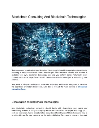 Blockchain Consulting And Blockchain Technologies