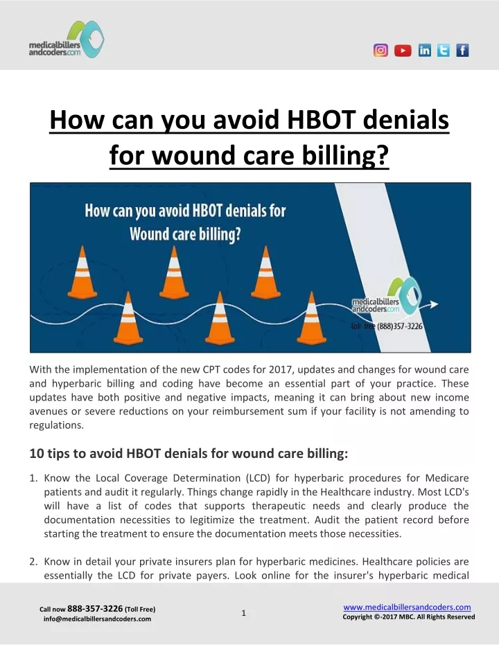 how can you avoid hbot denials for wound care