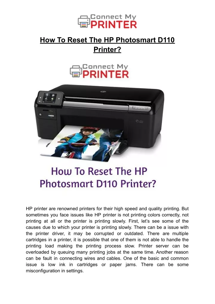 how to reset the hp photosmart d110 printer