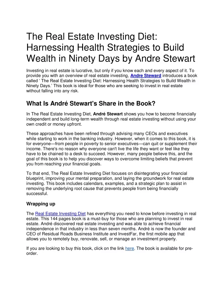 the real estate investing diet harnessing health