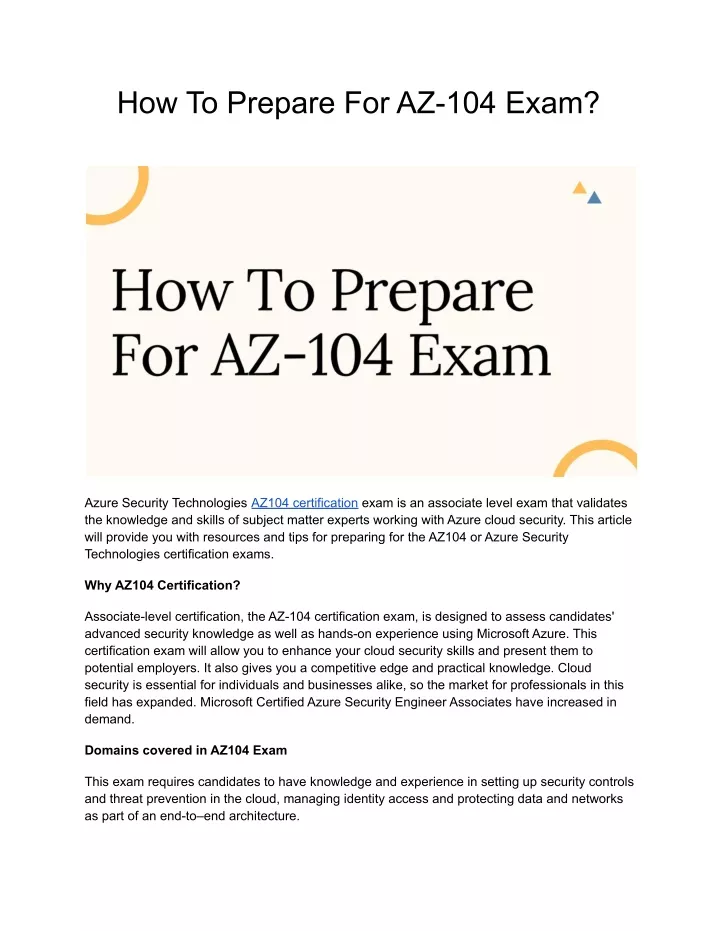 how to prepare for az 104 exam