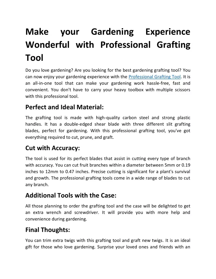 make wonderful with professional grafting tool