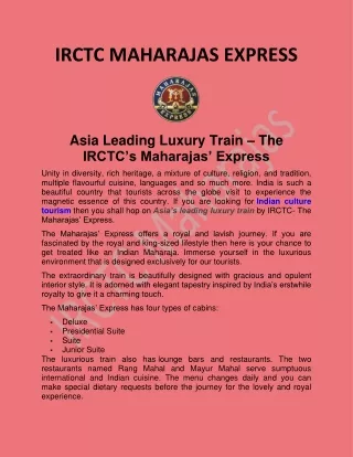 Asia Leading Luxury Train – The IRCTC’s Maharajas’ Express