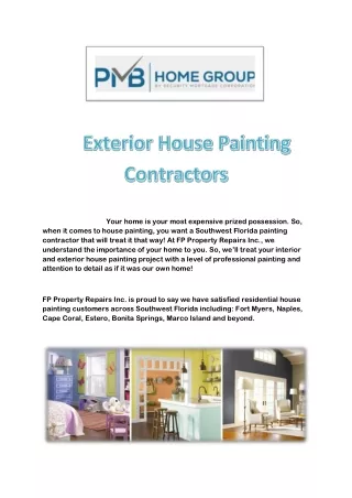 Exterior House Painting Contractors at FP Property Repairs Inc