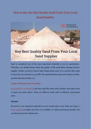 How to Buy Best Quality Sand From Sand Supplier