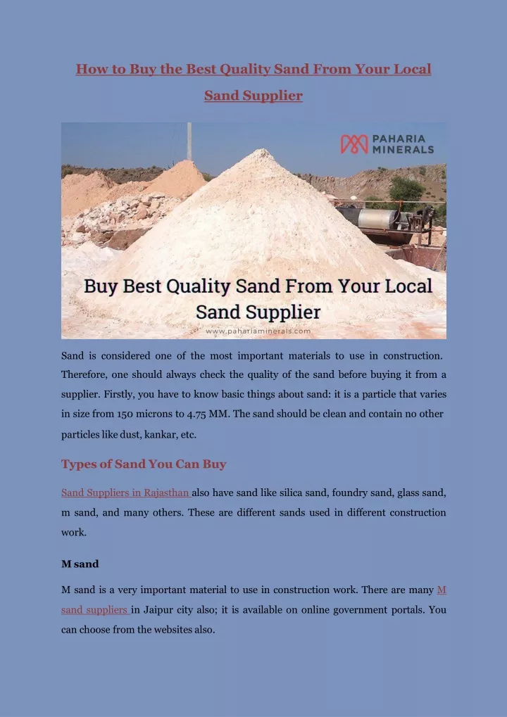 how to buy the best quality sand from your local