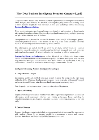 how does business intelligence solutions generate