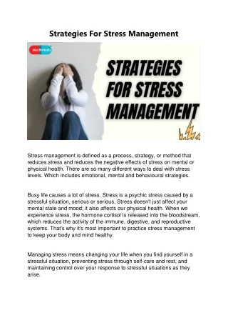 Strategies For Stress Management