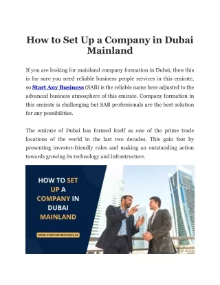 How to Set Up a Company in Dubai Mainland