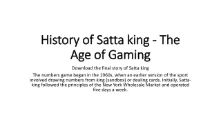 history of satta king the age of gaming