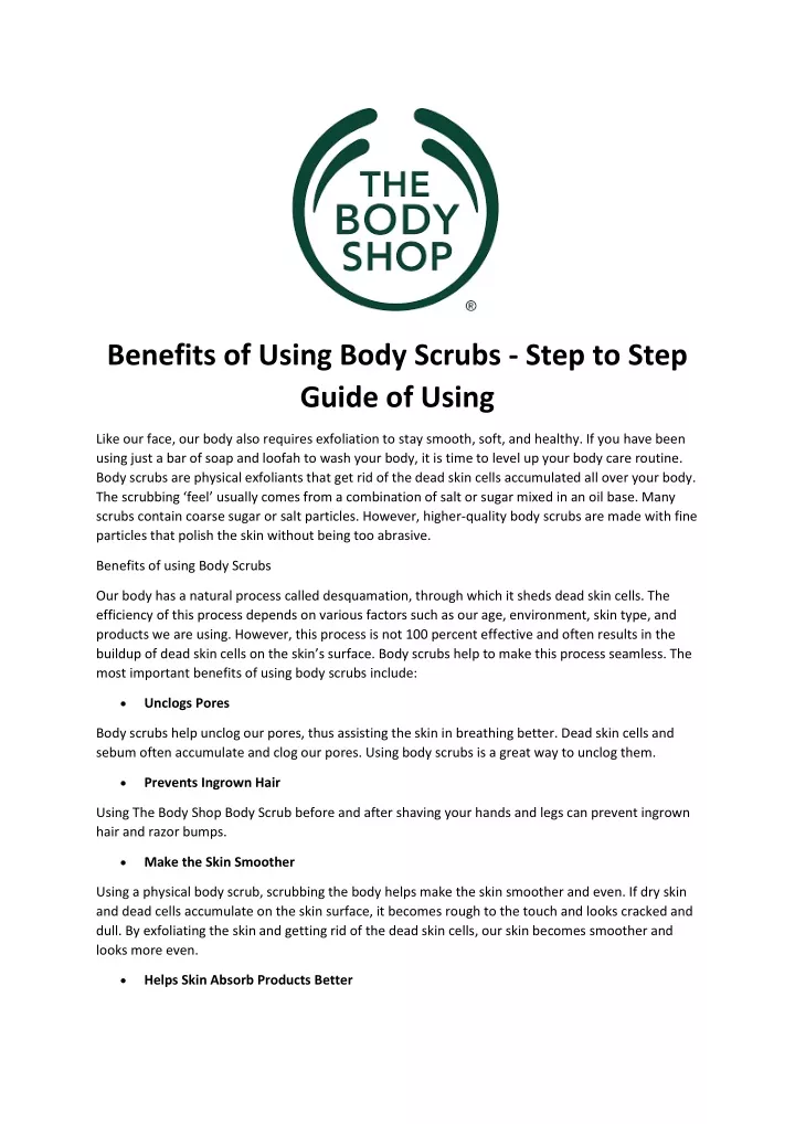 benefits of using body scrubs step to step guide