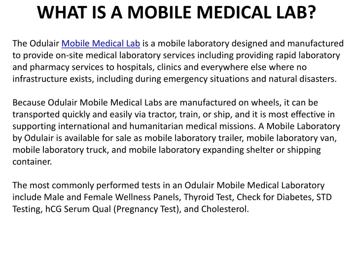 what is a mobile medical lab