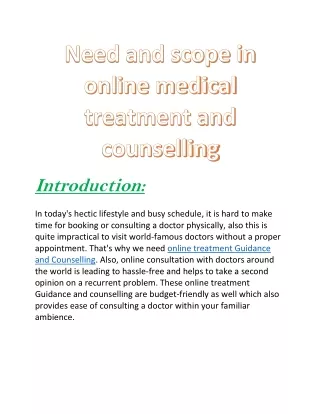 Need and scope in online medical treatment and counselling