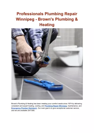 Professionals Plumbing Repair Winnipeg - Brown's Plumbing & Heating