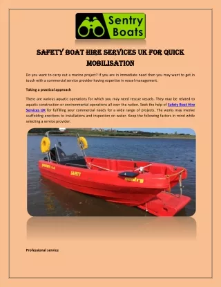 Safety Boat Hire Services UK for Quick Mobilisation