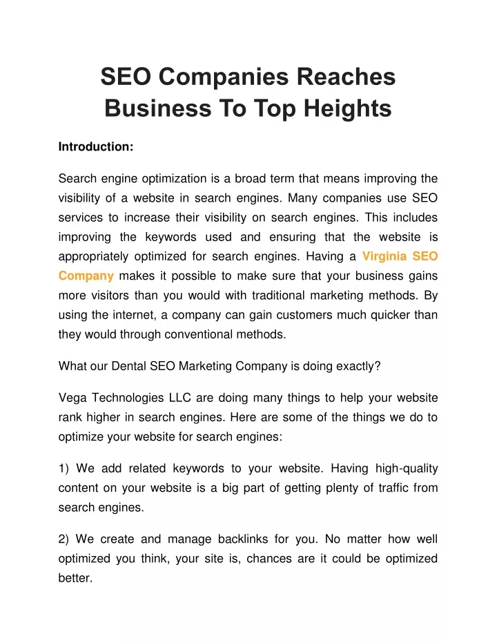 seo companies reaches business to top heights