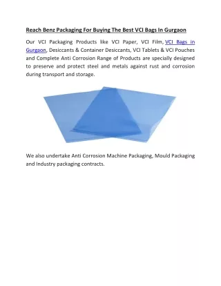 Reach Benz Packaging For Buying The Best VCI Bags In Gurgaon
