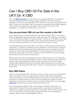 Can I Buy CBD Oil For Sale in the UK?| Dr. K CBD