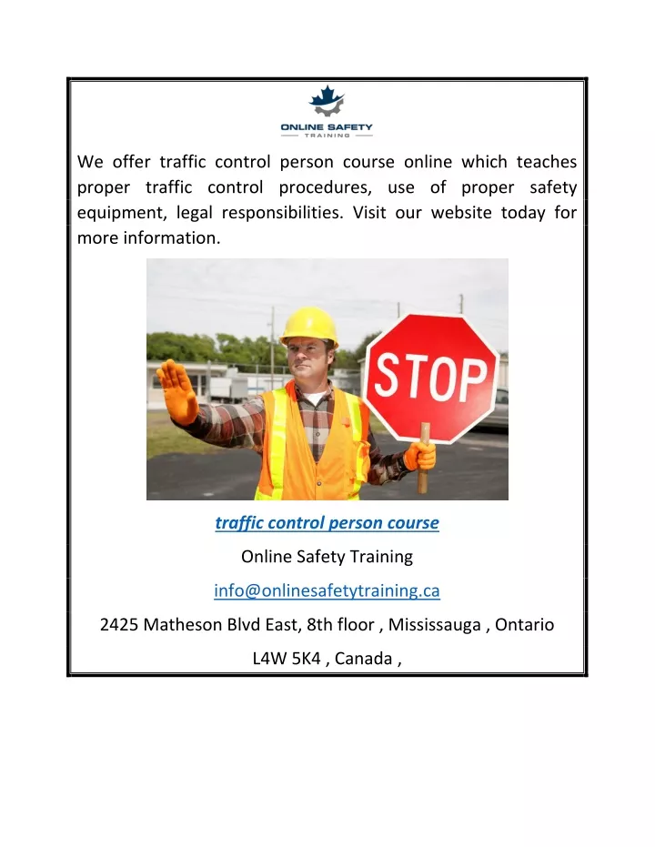 we offer traffic control person course online