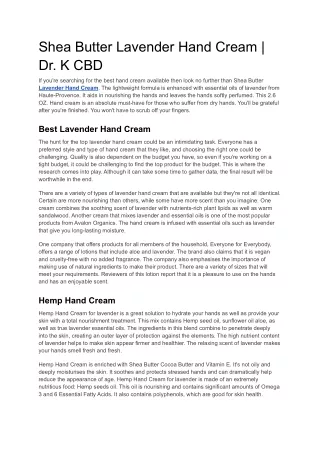 Shea Butter Lavender Hand Cream | Dr. K CBD
