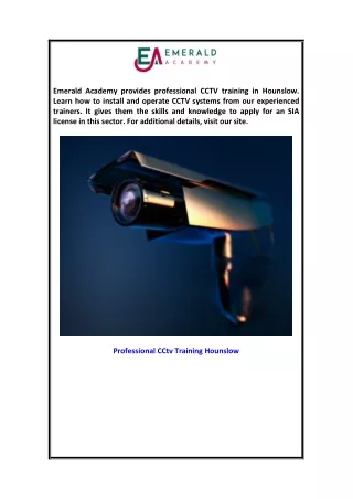 Professional Cctv Training Hounslow Emeraldacademy.org.uk