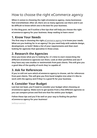 how to choose the right ecommerce agency