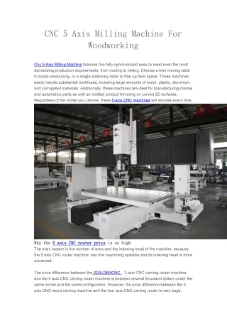 cnc 5 axis milling machine for woodworking