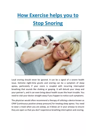 How Exercise helps you to Stop Snoring