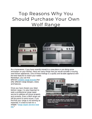 Top Reasons Why You Should Purchase Your Own Wolf Range