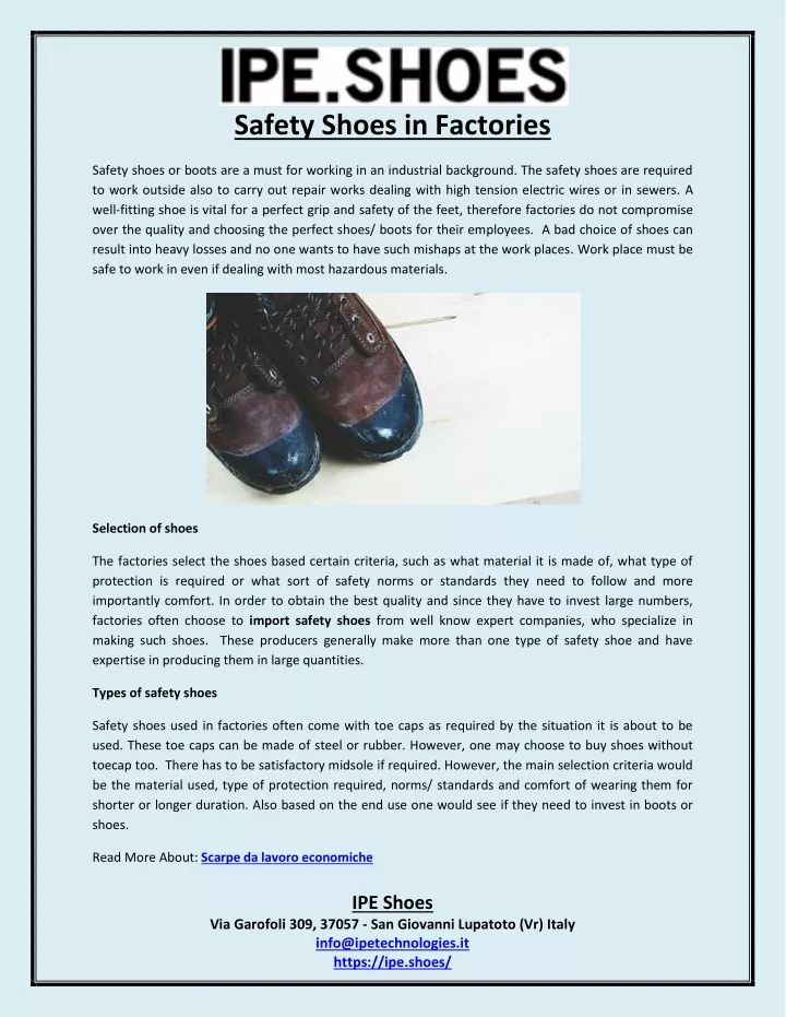 safety shoes in factories