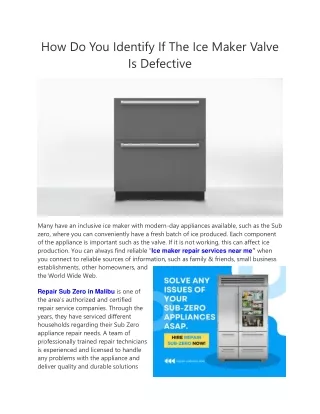 How Do You Identify If The Ice Maker Valve Is Defective
