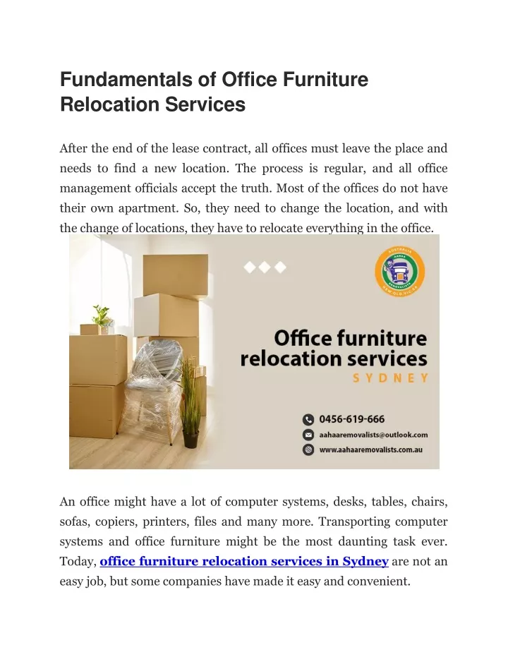 fundamentals of office furniture relocation